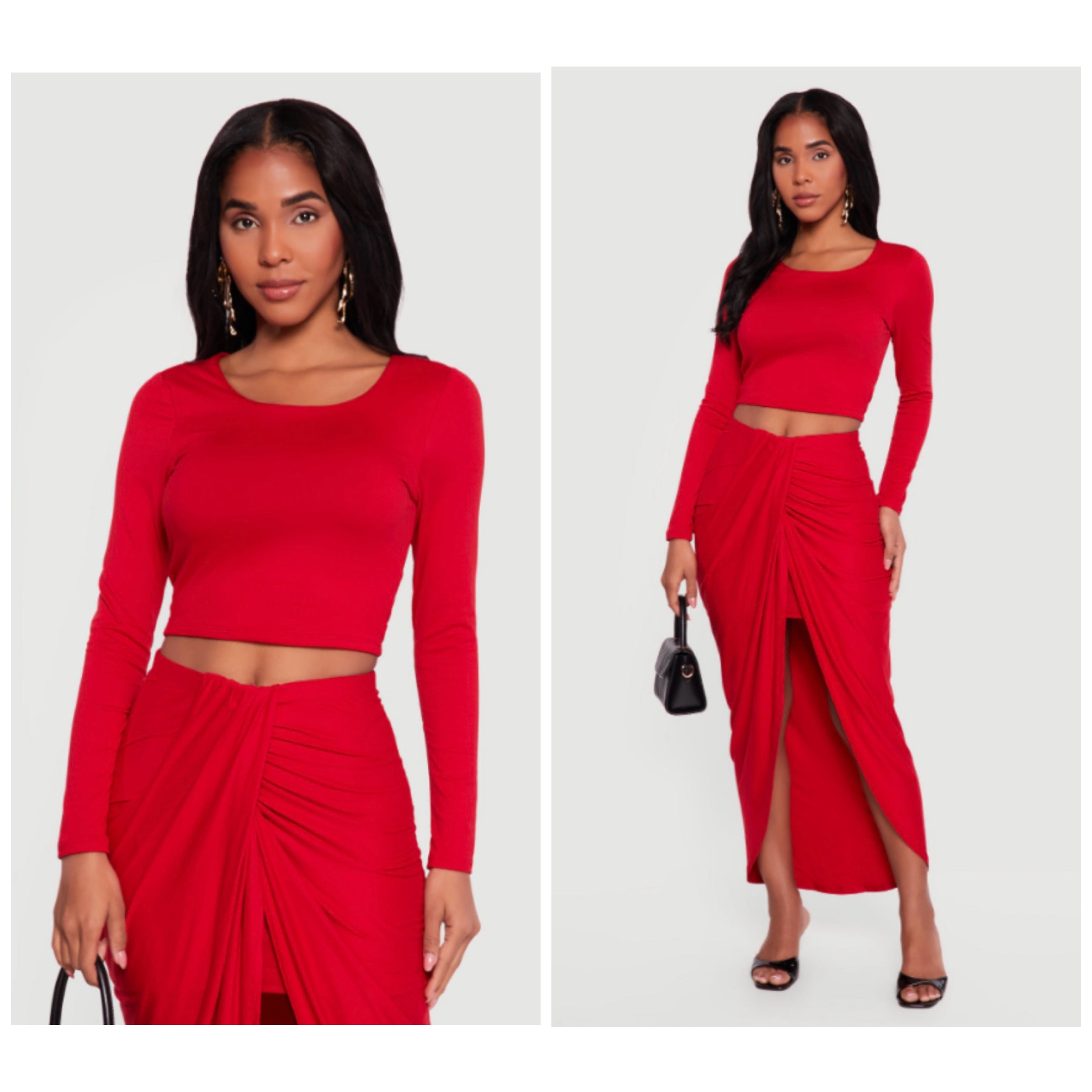 Long Sleeve Crop Top / Skirt Set ❤️