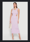 Ribbed Knit Cut Out Detail Scoop Neck Midi Dress