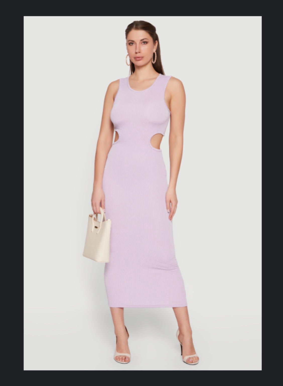 Ribbed Knit Cut Out Detail Scoop Neck Midi Dress